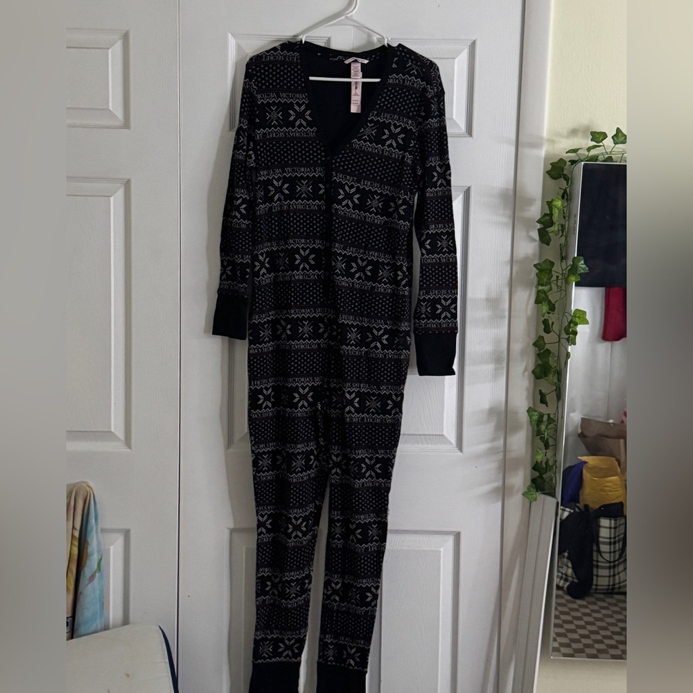 Victoria's Secret Black and Red Snowflake Pajama Onesie